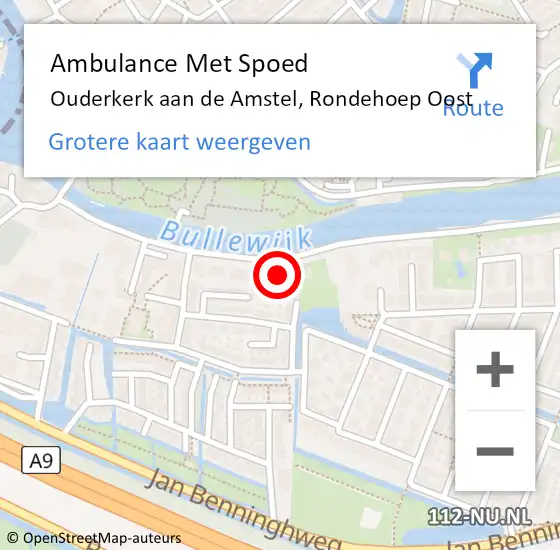 Locatie op kaart van de 112 melding: Ambulance Met Spoed Naar Ouderkerk aan de Amstel, Rondehoep Oost op 23 mei 2024 15:11