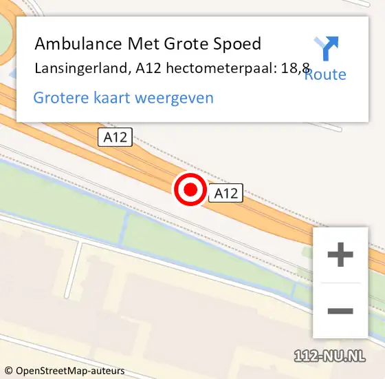 Locatie op kaart van de 112 melding: Ambulance Met Grote Spoed Naar Lansingerland, A12 hectometerpaal: 18,8 op 23 mei 2024 15:14