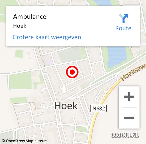 Locatie op kaart van de 112 melding: Ambulance Hoek op 23 mei 2024 15:17