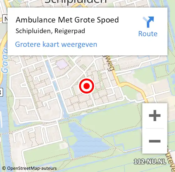 Locatie op kaart van de 112 melding: Ambulance Met Grote Spoed Naar Schipluiden, Reigerpad op 23 mei 2024 15:19