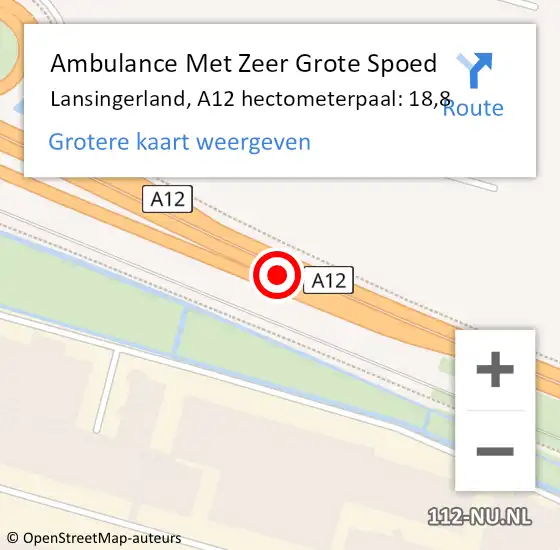 Locatie op kaart van de 112 melding: Ambulance Met Zeer Grote Spoed Naar Lansingerland, A12 hectometerpaal: 18,8 op 23 mei 2024 15:21