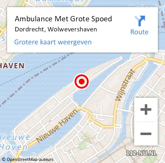 Locatie op kaart van de 112 melding: Ambulance Met Grote Spoed Naar Dordrecht, Wolwevershaven op 23 mei 2024 15:22