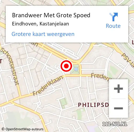 Locatie op kaart van de 112 melding: Brandweer Met Grote Spoed Naar Eindhoven, Kastanjelaan op 23 mei 2024 15:30