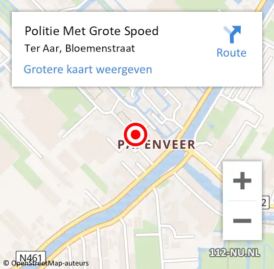 Locatie op kaart van de 112 melding: Politie Met Grote Spoed Naar Ter Aar, Bloemenstraat op 23 mei 2024 15:36