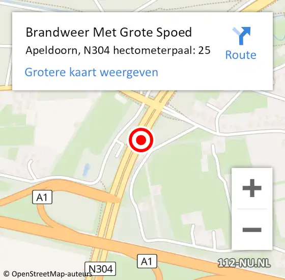 Locatie op kaart van de 112 melding: Brandweer Met Grote Spoed Naar Apeldoorn, N304 hectometerpaal: 25 op 23 mei 2024 15:42