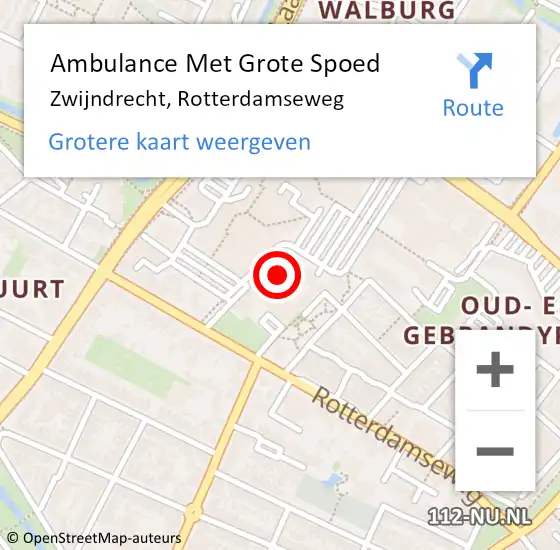 Locatie op kaart van de 112 melding: Ambulance Met Grote Spoed Naar Zwijndrecht, Rotterdamseweg op 23 mei 2024 15:46