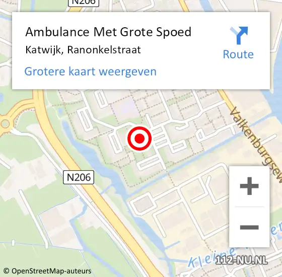 Locatie op kaart van de 112 melding: Ambulance Met Grote Spoed Naar Katwijk, Ranonkelstraat op 23 mei 2024 15:46