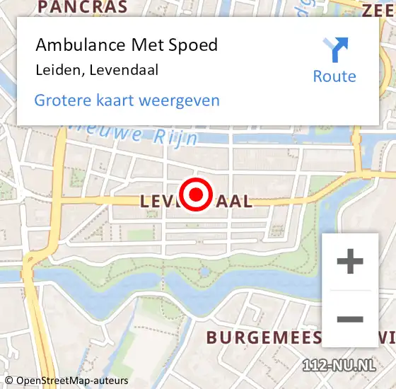 Locatie op kaart van de 112 melding: Ambulance Met Spoed Naar Leiden, Levendaal op 23 mei 2024 16:19