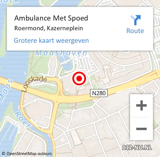 Locatie op kaart van de 112 melding: Ambulance Met Spoed Naar Roermond, Kazerneplein op 23 mei 2024 16:24