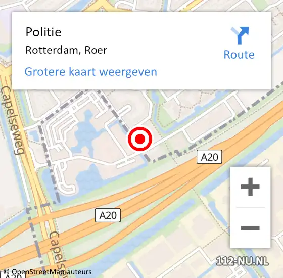 Locatie op kaart van de 112 melding: Politie Rotterdam, Roer op 23 mei 2024 16:29