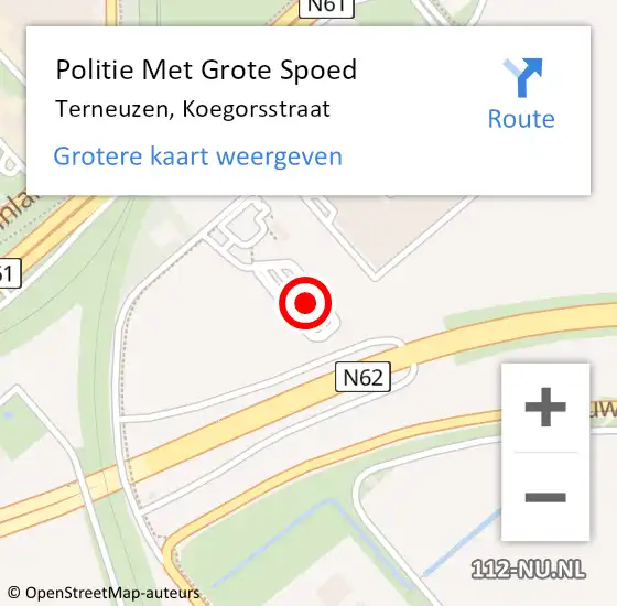 Locatie op kaart van de 112 melding: Politie Met Grote Spoed Naar Terneuzen, Koegorsstraat op 23 mei 2024 16:31