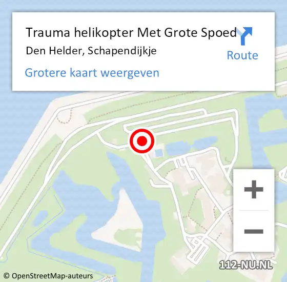Locatie op kaart van de 112 melding: Trauma helikopter Met Grote Spoed Naar Den Helder, Schapendijkje op 23 mei 2024 16:35