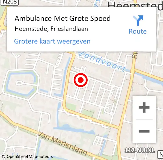 Locatie op kaart van de 112 melding: Ambulance Met Grote Spoed Naar Heemstede, Frieslandlaan op 23 mei 2024 16:50