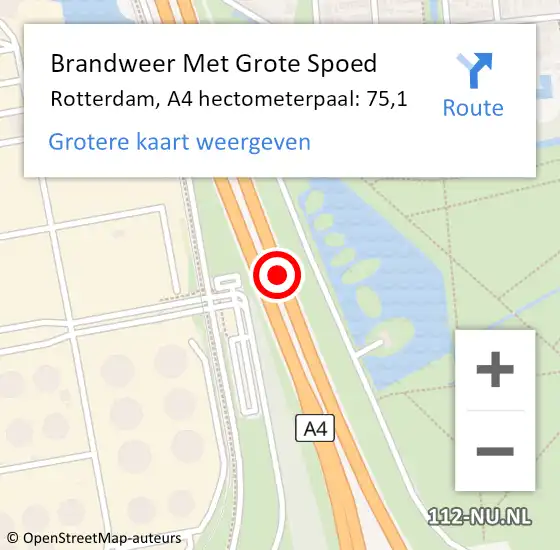 Locatie op kaart van de 112 melding: Brandweer Met Grote Spoed Naar Rotterdam, A4 hectometerpaal: 75,1 op 23 mei 2024 17:01