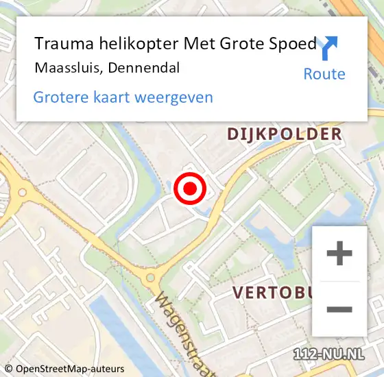 Locatie op kaart van de 112 melding: Trauma helikopter Met Grote Spoed Naar Maassluis, Dennendal op 23 mei 2024 17:05