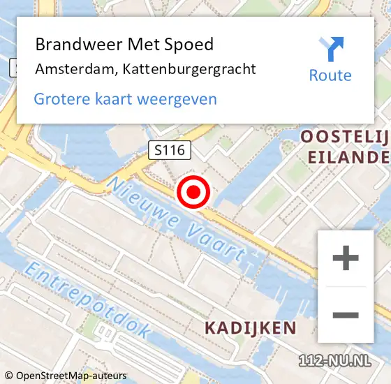 Locatie op kaart van de 112 melding: Brandweer Met Spoed Naar Amsterdam, Kattenburgergracht op 23 mei 2024 17:16