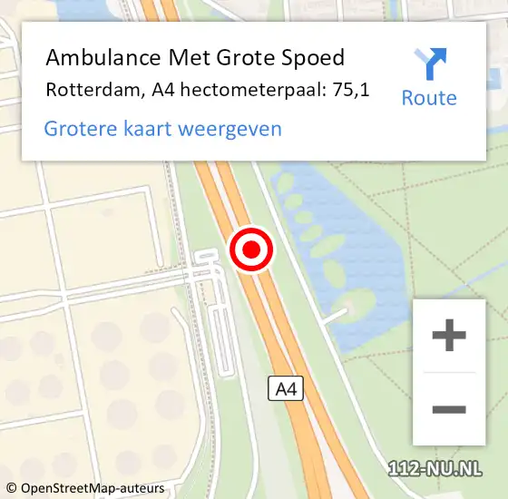 Locatie op kaart van de 112 melding: Ambulance Met Grote Spoed Naar Rotterdam, A4 hectometerpaal: 75,1 op 23 mei 2024 17:25