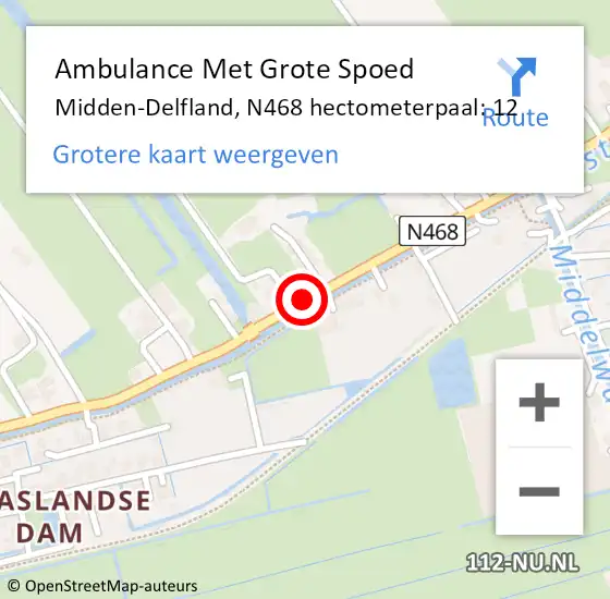 Locatie op kaart van de 112 melding: Ambulance Met Grote Spoed Naar Midden-Delfland, N468 hectometerpaal: 12 op 23 mei 2024 17:44
