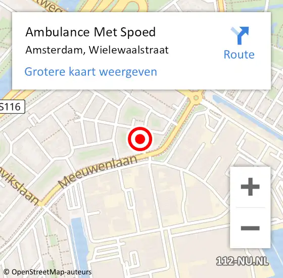 Locatie op kaart van de 112 melding: Ambulance Met Spoed Naar Amsterdam, Wielewaalstraat op 23 mei 2024 17:51