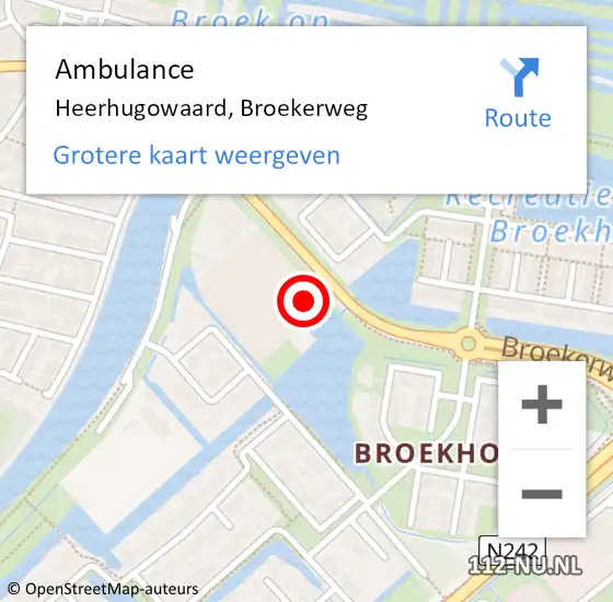 Locatie op kaart van de 112 melding: Ambulance Heerhugowaard, Broekerweg op 23 mei 2024 18:02