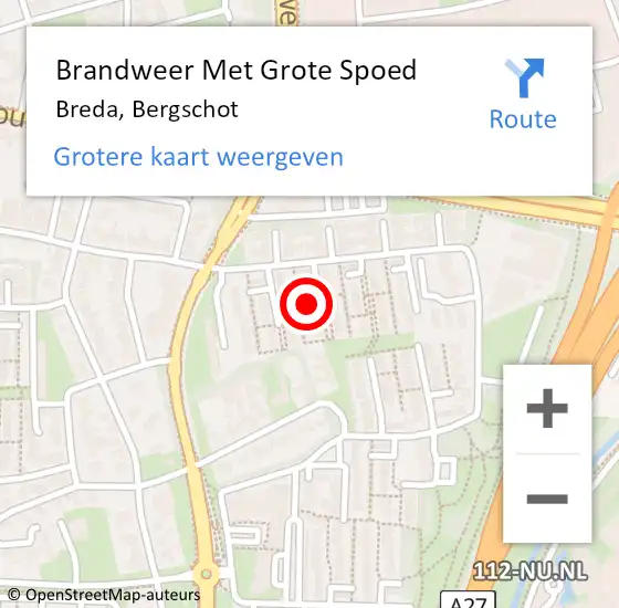 Locatie op kaart van de 112 melding: Brandweer Met Grote Spoed Naar Breda, Bergschot op 23 mei 2024 18:05