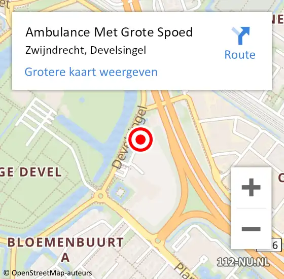 Locatie op kaart van de 112 melding: Ambulance Met Grote Spoed Naar Zwijndrecht, Develsingel op 23 mei 2024 18:44
