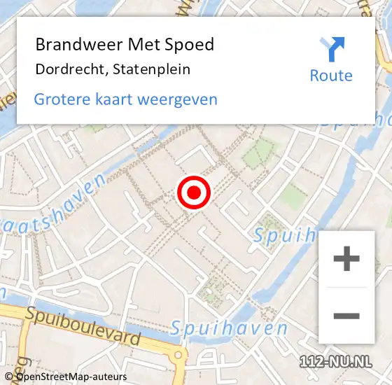 Locatie op kaart van de 112 melding: Brandweer Met Spoed Naar Dordrecht, Statenplein op 23 mei 2024 19:12