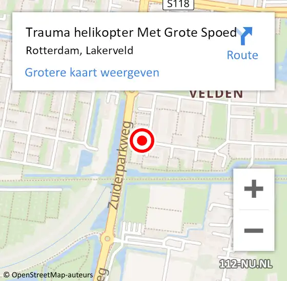 Locatie op kaart van de 112 melding: Trauma helikopter Met Grote Spoed Naar Rotterdam, Lakerveld op 23 mei 2024 19:22