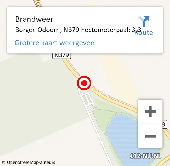 Locatie op kaart van de 112 melding: Brandweer Borger-Odoorn, N379 hectometerpaal: 3,3 op 23 mei 2024 19:24