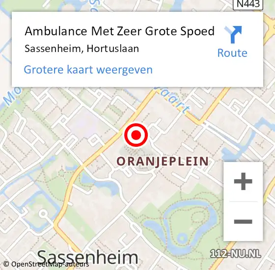 Locatie op kaart van de 112 melding: Ambulance Met Zeer Grote Spoed Naar Sassenheim, Hortuslaan op 23 mei 2024 19:25