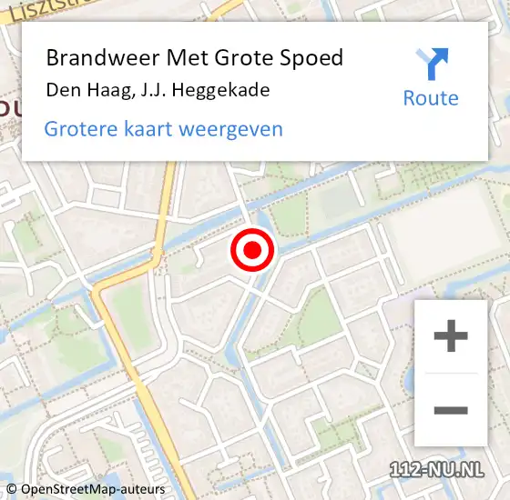 Locatie op kaart van de 112 melding: Brandweer Met Grote Spoed Naar Den Haag, J.J. Heggekade op 23 mei 2024 19:26