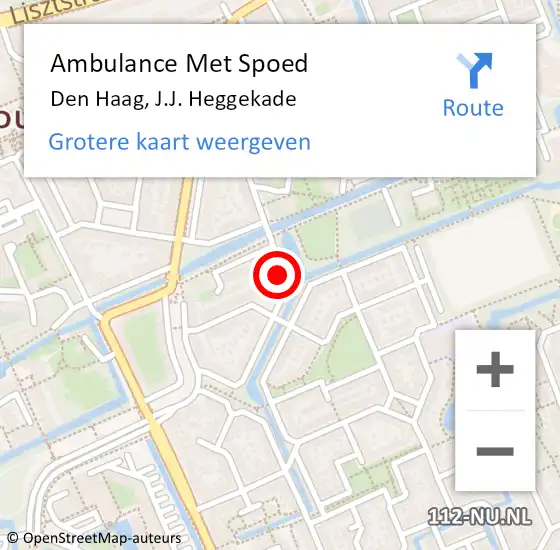 Locatie op kaart van de 112 melding: Ambulance Met Spoed Naar Den Haag, J.J. Heggekade op 23 mei 2024 19:29