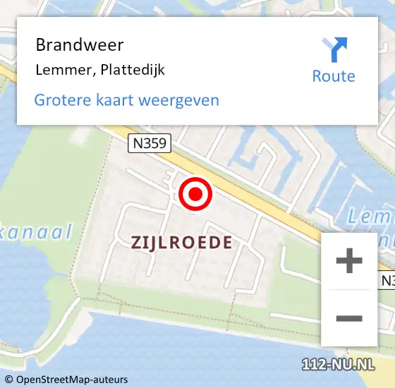 Locatie op kaart van de 112 melding: Brandweer Lemmer, Plattedijk op 23 mei 2024 19:29