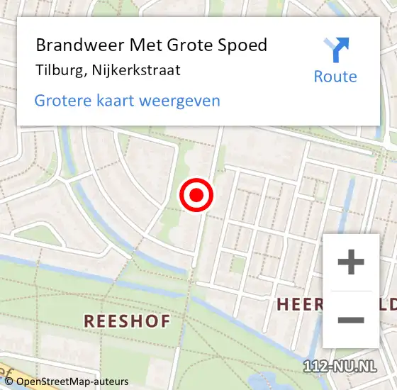 Locatie op kaart van de 112 melding: Brandweer Met Grote Spoed Naar Tilburg, Nijkerkstraat op 23 mei 2024 19:49