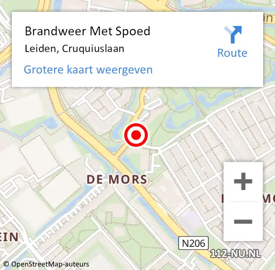 Locatie op kaart van de 112 melding: Brandweer Met Spoed Naar Leiden, Cruquiuslaan op 23 mei 2024 19:54