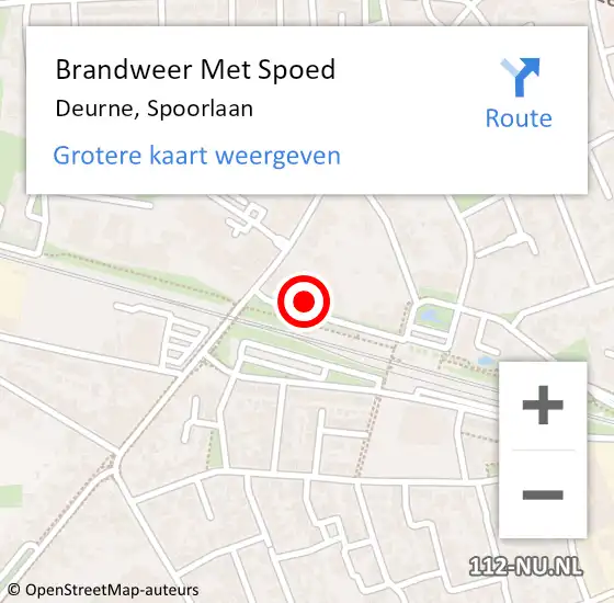 Locatie op kaart van de 112 melding: Brandweer Met Spoed Naar Deurne, Spoorlaan op 23 mei 2024 20:52