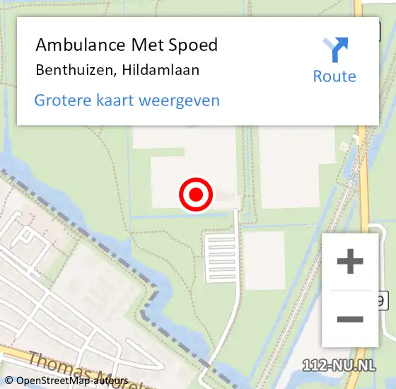 Locatie op kaart van de 112 melding: Ambulance Met Spoed Naar Benthuizen, Hildamlaan op 23 mei 2024 20:53