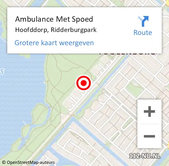 Locatie op kaart van de 112 melding: Ambulance Met Spoed Naar Hoofddorp, Ridderburgpark op 23 mei 2024 20:58