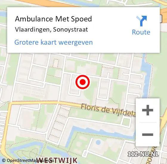 Locatie op kaart van de 112 melding: Ambulance Met Spoed Naar Vlaardingen, Sonoystraat op 23 mei 2024 21:08