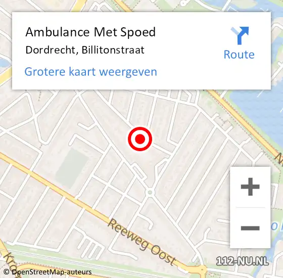 Locatie op kaart van de 112 melding: Ambulance Met Spoed Naar Dordrecht, Billitonstraat op 23 mei 2024 21:19