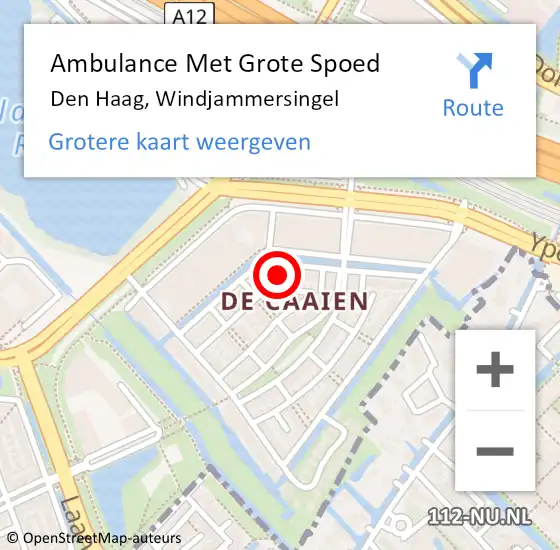 Locatie op kaart van de 112 melding: Ambulance Met Grote Spoed Naar Den Haag, Windjammersingel op 23 mei 2024 21:39