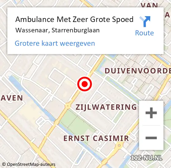 Locatie op kaart van de 112 melding: Ambulance Met Zeer Grote Spoed Naar Wassenaar, Starrenburglaan op 23 mei 2024 21:49