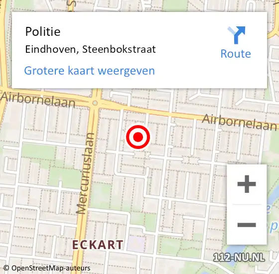 Locatie op kaart van de 112 melding: Politie Eindhoven, Steenbokstraat op 23 mei 2024 22:07