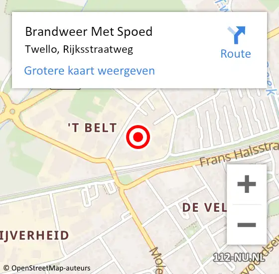 Locatie op kaart van de 112 melding: Brandweer Met Spoed Naar Twello, Rijksstraatweg op 23 mei 2024 22:08