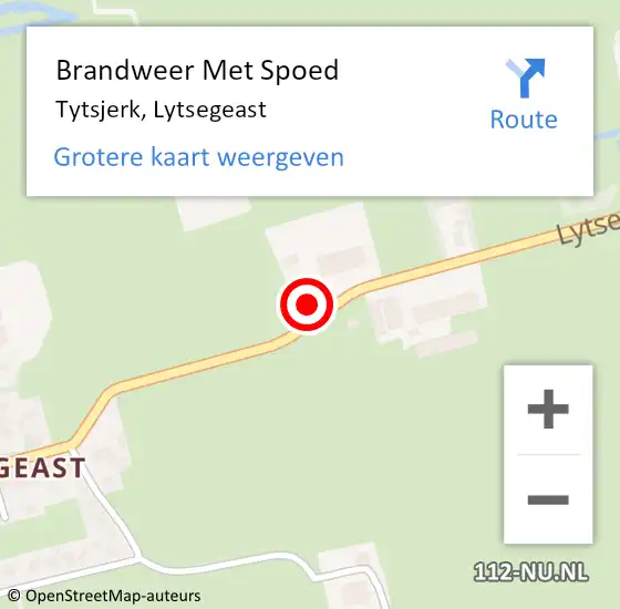 Locatie op kaart van de 112 melding: Brandweer Met Spoed Naar Tytsjerk, Lytsegeast op 6 oktober 2014 23:40