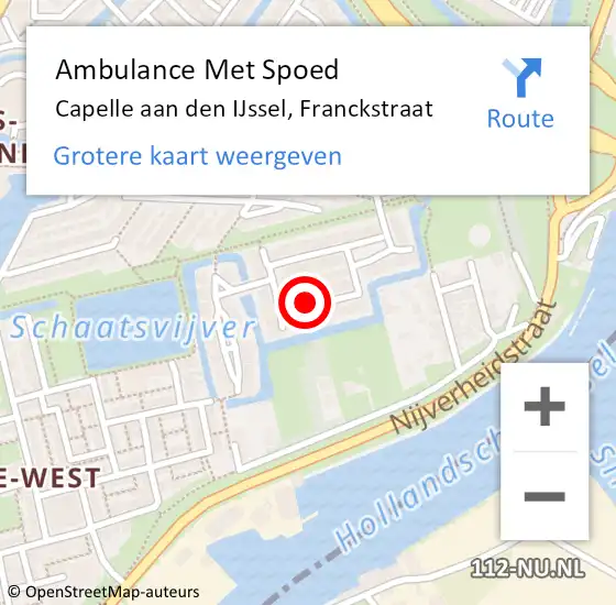 Locatie op kaart van de 112 melding: Ambulance Met Spoed Naar Capelle aan den IJssel, Franckstraat op 23 mei 2024 22:16