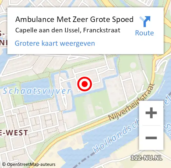 Locatie op kaart van de 112 melding: Ambulance Met Zeer Grote Spoed Naar Capelle aan den IJssel, Franckstraat op 23 mei 2024 22:24