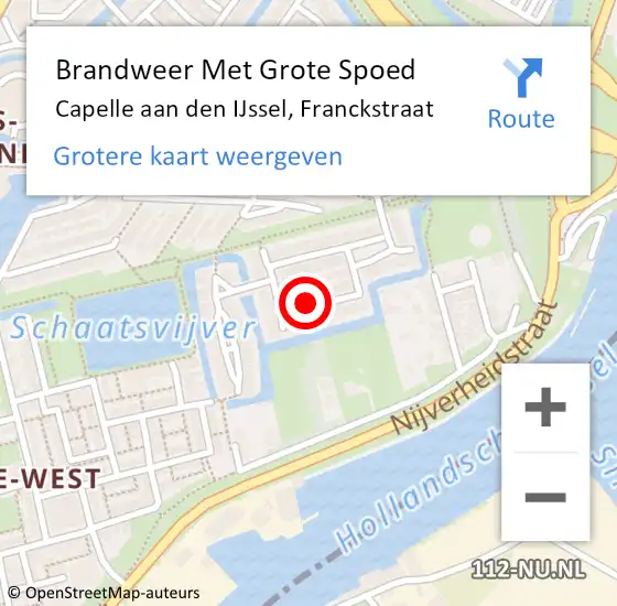 Locatie op kaart van de 112 melding: Brandweer Met Grote Spoed Naar Capelle aan den IJssel, Franckstraat op 23 mei 2024 22:24