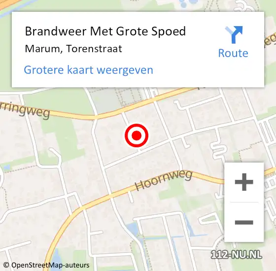 Locatie op kaart van de 112 melding: Brandweer Met Grote Spoed Naar Marum, Torenstraat op 23 mei 2024 22:25