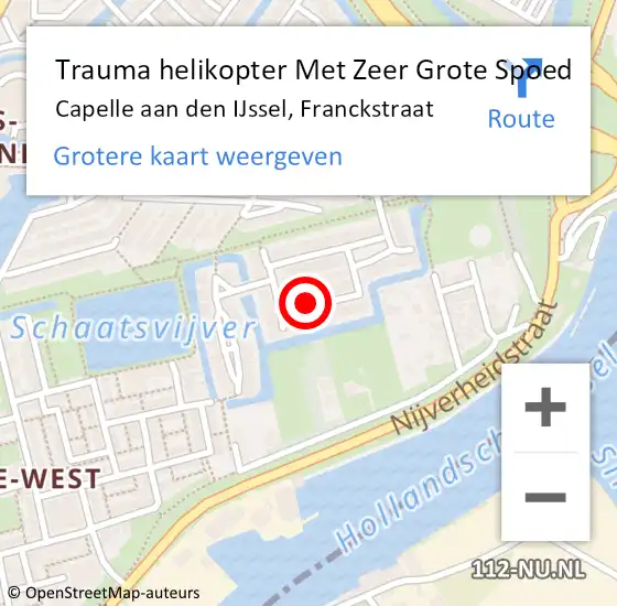 Locatie op kaart van de 112 melding: Trauma helikopter Met Zeer Grote Spoed Naar Capelle aan den IJssel, Franckstraat op 23 mei 2024 22:26